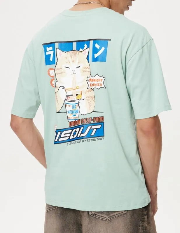 Vamtac Graphic Tees Men Ramen Cat Oversized T Shirt Cotton T Shirts Streetwear Casual Y2K Summer Tops Unisex