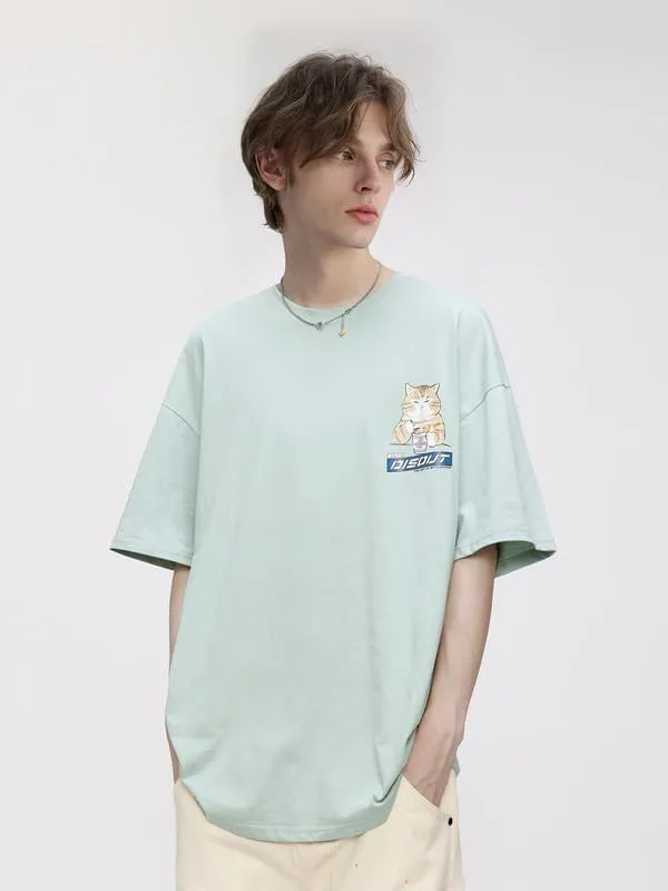 Vamtac Graphic Tees Men Ramen Cat Oversized T Shirt Cotton T Shirts Streetwear Casual Y2K Summer Tops Unisex
