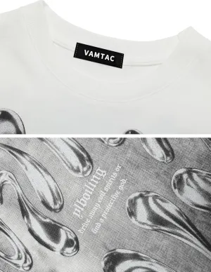 Vamtac Graphic Tees Y2K Oversized Vintage White T Shirts for Men Casual Liquid Metal Design Tops Summer Cotton Unisex