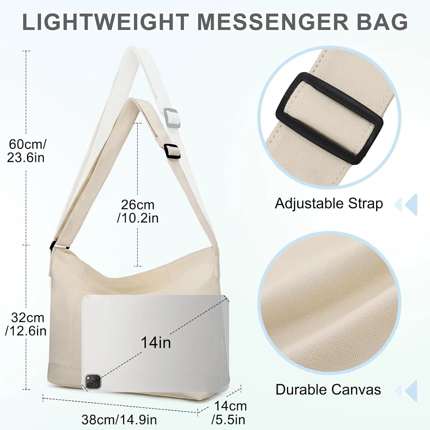 VASCHY Canvas Messenger Bag, Lightweight Casual Crossbody Slouchy Shoulder Hobo Side Bag Purse for Men and Women