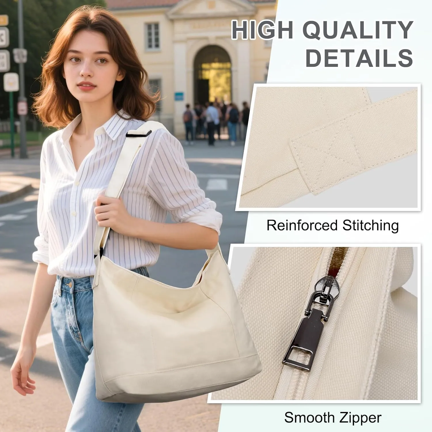 VASCHY Canvas Messenger Bag, Lightweight Casual Crossbody Slouchy Shoulder Hobo Side Bag Purse for Men and Women