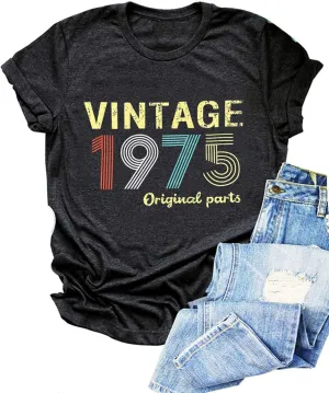 Vintage 1975 T Shirts for Women 50th Birthday Shirts Gifts Born in 1975 Tshirt Retro Short Sleeve Tee Tops