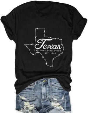 Vintage Texas T Shirt 1845 Womens Summer Funny Casual Map Graphic Tees Short Sleeve Tops