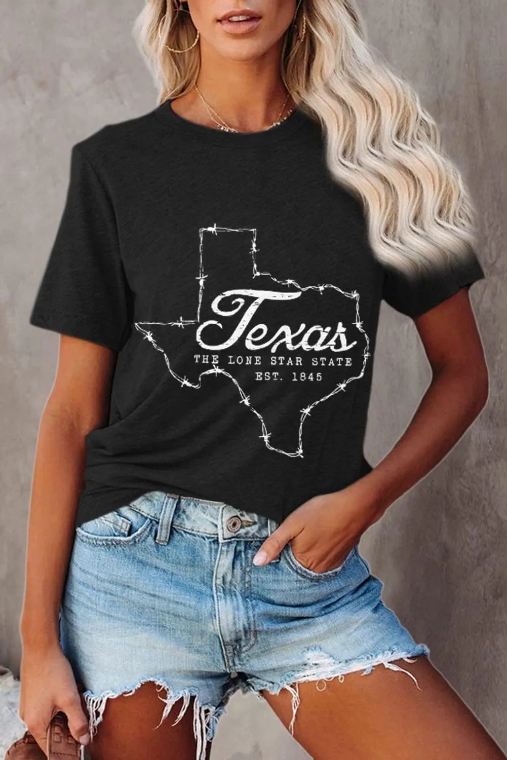 Vintage Texas T Shirt 1845 Womens Summer Funny Casual Map Graphic Tees Short Sleeve Tops