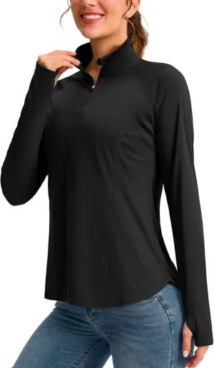 Viodia Women's 1/4 Zip Long Sleeve Sun Shirts UPF50  UV Protection Quick Dry Hiking Fishing Shirts Quarter Zip Pullover