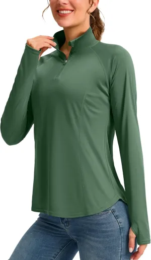 Viodia Women's 1/4 Zip Long Sleeve Sun Shirts UPF50  UV Protection Quick Dry Hiking Fishing Shirts Quarter Zip Pullover