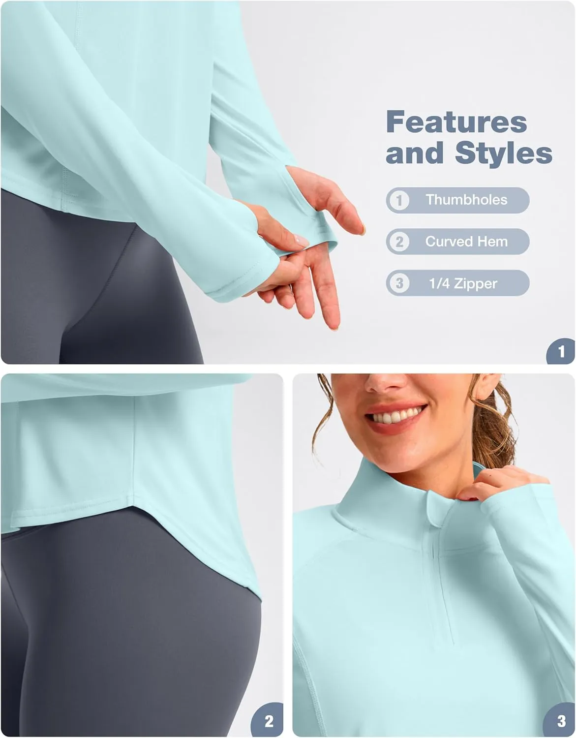 Viodia Women's 1/4 Zip Long Sleeve Sun Shirts UPF50  UV Protection Quick Dry Hiking Fishing Shirts Quarter Zip Pullover