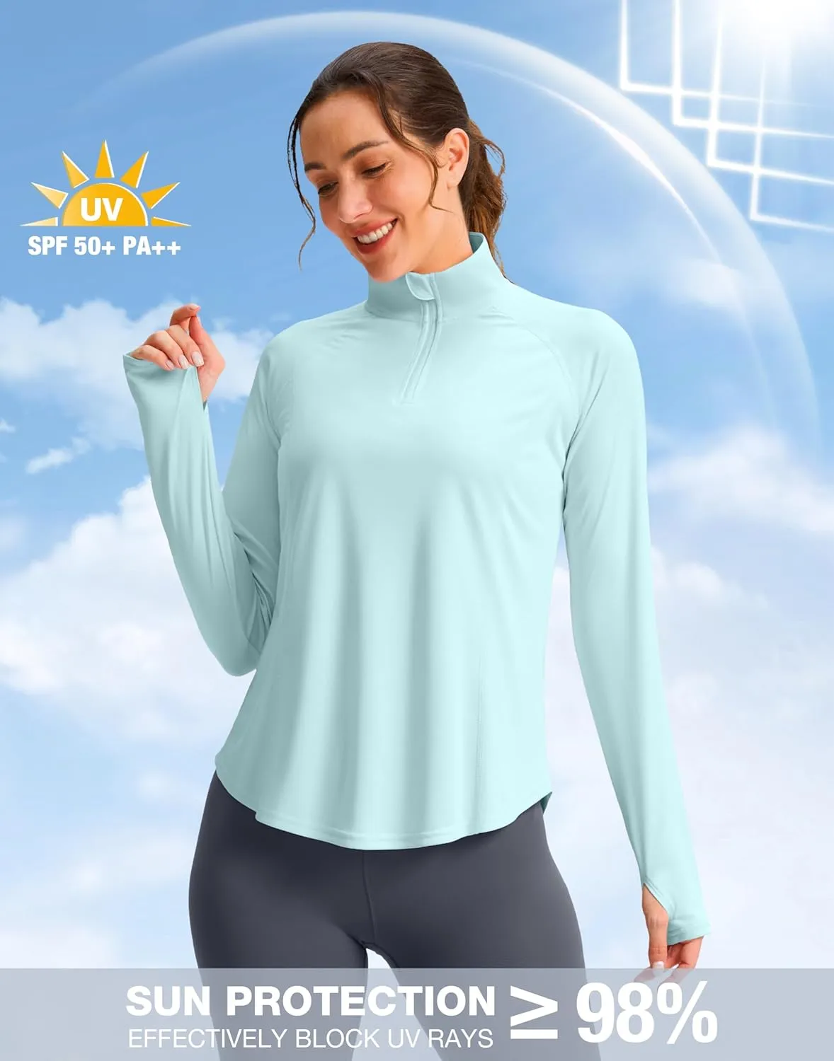 Viodia Women's 1/4 Zip Long Sleeve Sun Shirts UPF50  UV Protection Quick Dry Hiking Fishing Shirts Quarter Zip Pullover