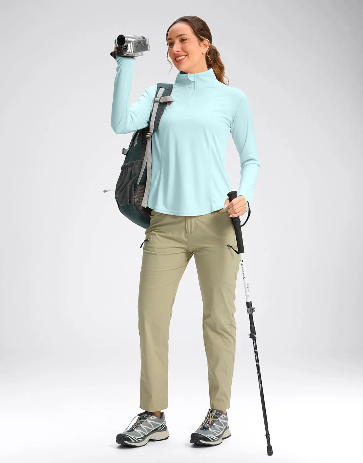 Viodia Women's 1/4 Zip Long Sleeve Sun Shirts UPF50  UV Protection Quick Dry Hiking Fishing Shirts Quarter Zip Pullover