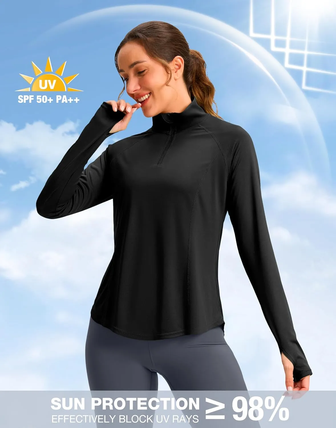 Viodia Women's 1/4 Zip Long Sleeve Sun Shirts UPF50  UV Protection Quick Dry Hiking Fishing Shirts Quarter Zip Pullover