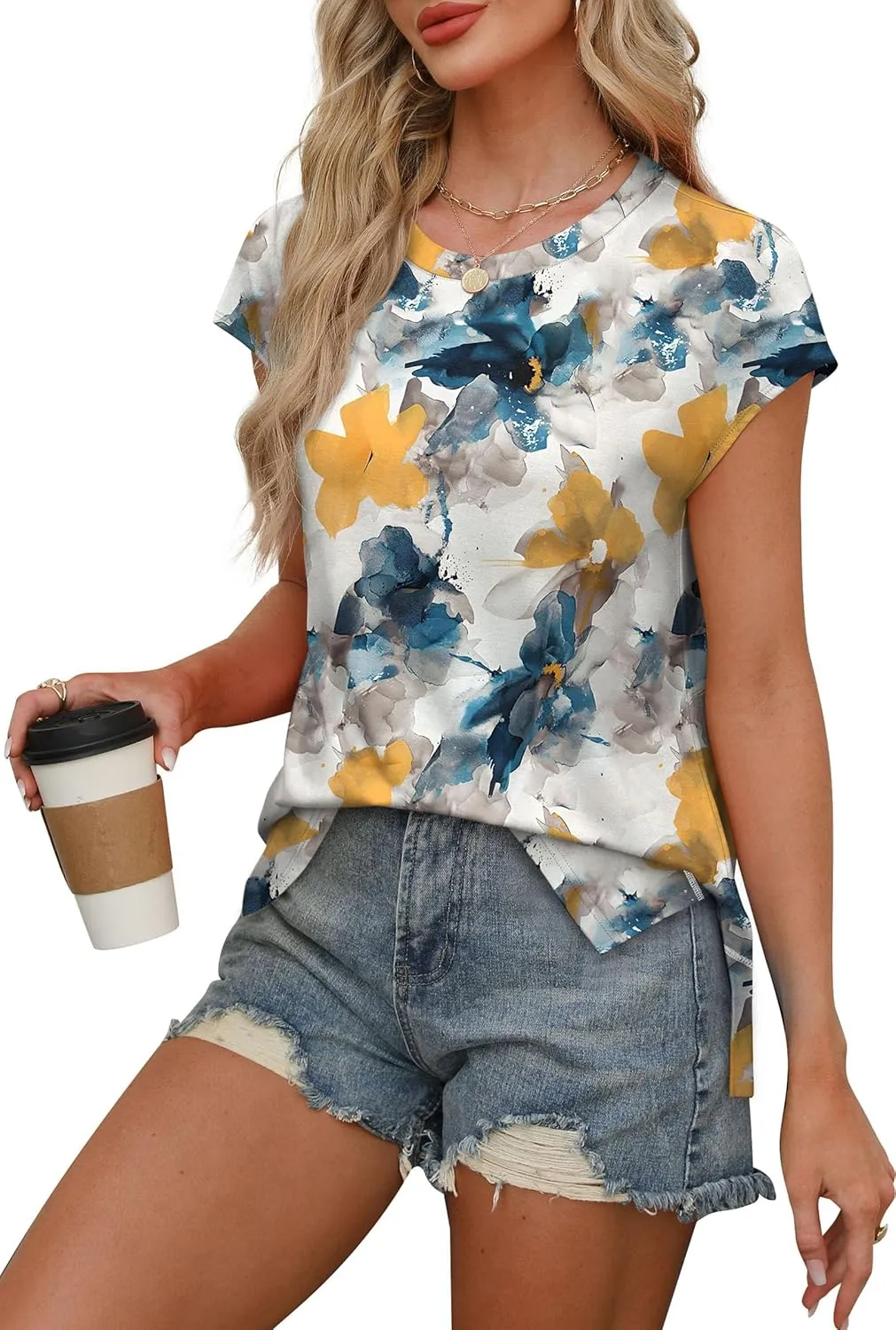 WEESO Womens Summer Tops 2025 Cap Short Sleeve T Shirts Trendy Dressy Casual Crew Neck Loose Fit Shirts