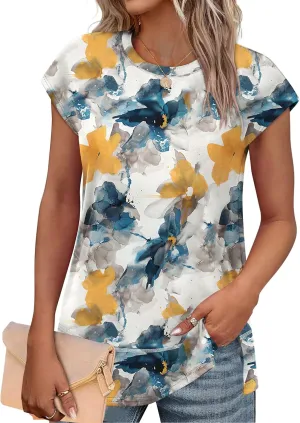WEESO Womens Summer Tops 2025 Cap Short Sleeve T Shirts Trendy Dressy Casual Crew Neck Loose Fit Shirts