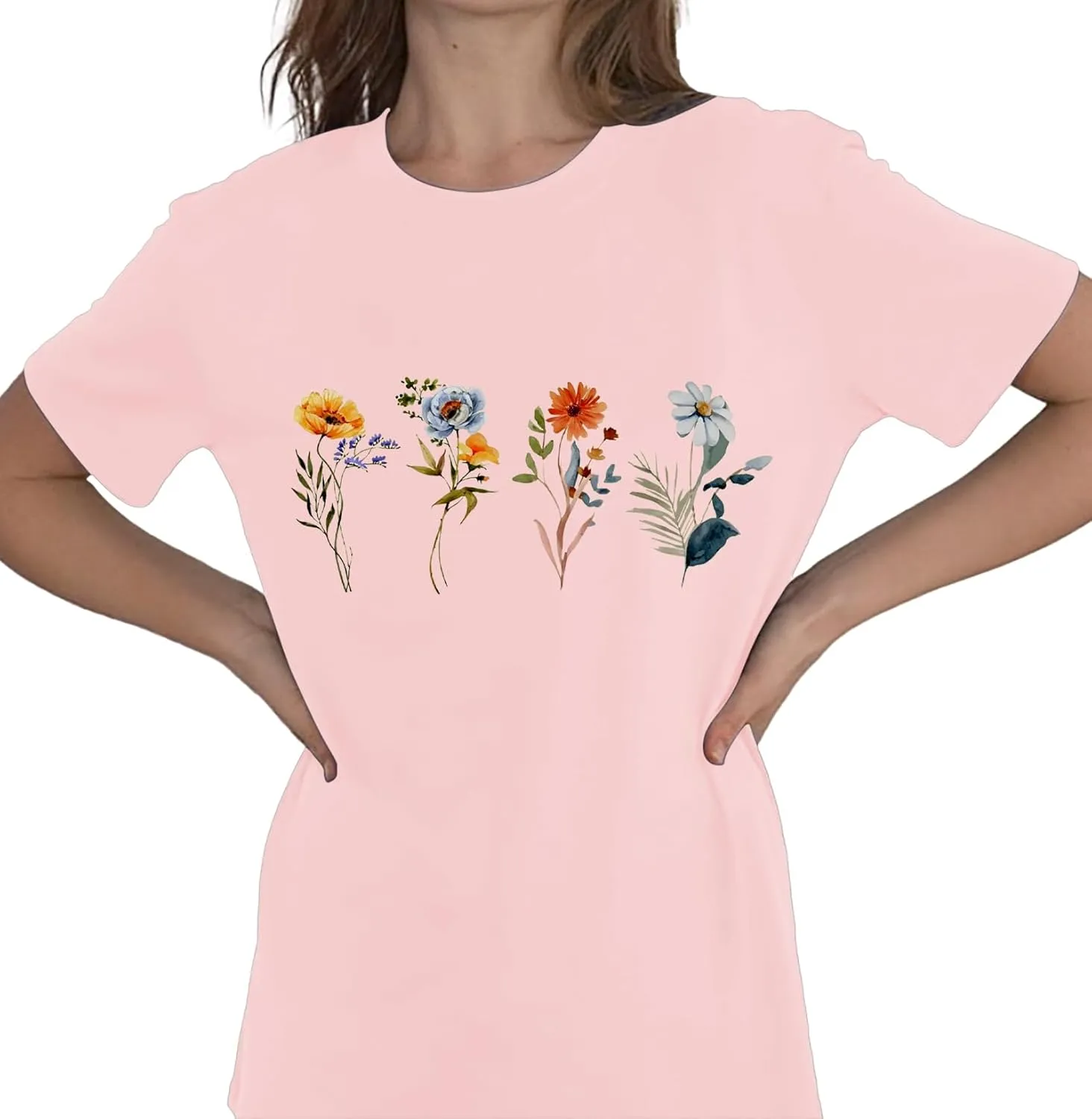 Wildflower Shirts for Women Vintage Summer Flower Graphic Tees Cute Garden Plant Lover Tops