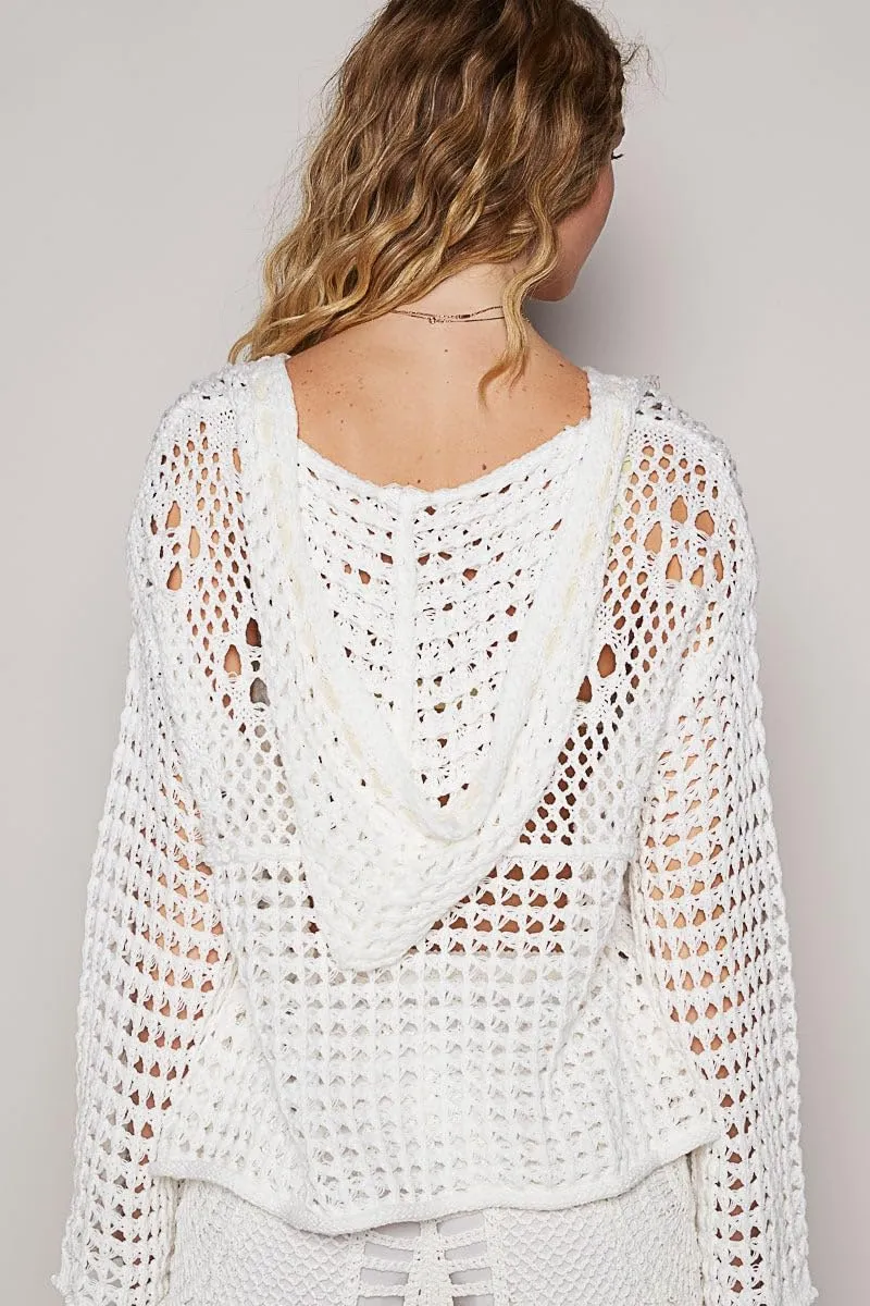 Women American Flag Crochet Sweater Long Sleeve V-Neck Hollow Out Hoodies Summer Beach Cover Up Tops