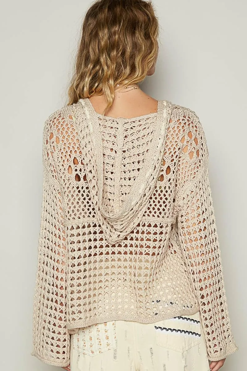 Women American Flag Crochet Sweater Long Sleeve V-Neck Hollow Out Hoodies Summer Beach Cover Up Tops