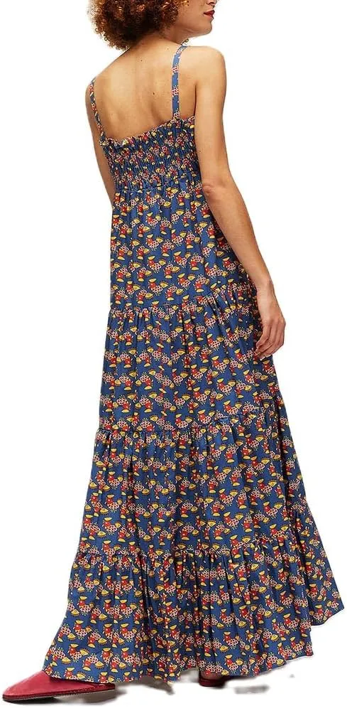 Women Boho Floral Maxi Dress Y2k Sleeveless Long Graffiti Spaghetti Strap A Line Dress Vacation Beach Sundress