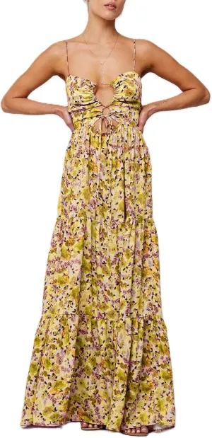 Women Floral Boho Maxi Dress Spaghetti Strap Hollow Out Cross Tie Front Sundress Flowy Smocked Beach Long Dress