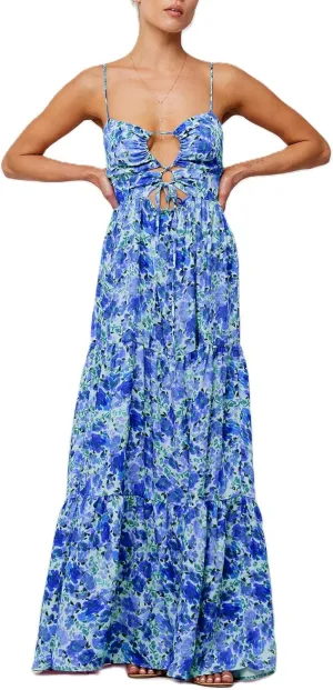 Women Floral Boho Maxi Dress Spaghetti Strap Hollow Out Cross Tie Front Sundress Flowy Smocked Beach Long Dress
