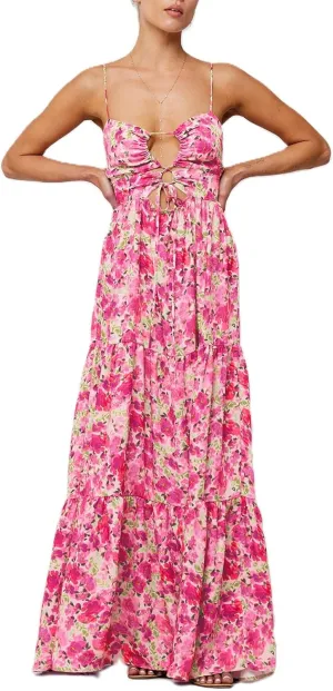 Women Floral Boho Maxi Dress Spaghetti Strap Hollow Out Cross Tie Front Sundress Flowy Smocked Beach Long Dress