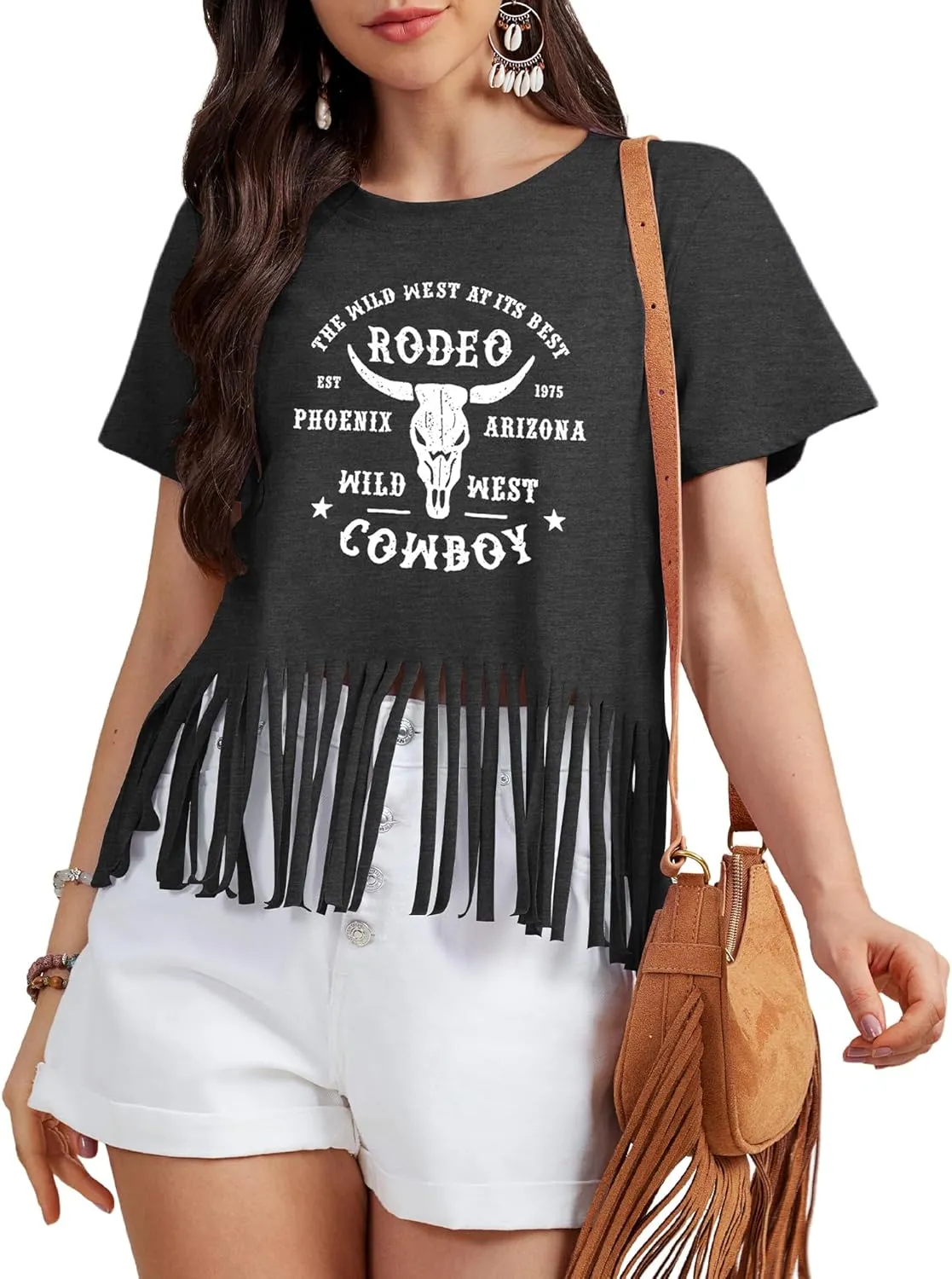 Women Graphic Tees Western Shirts Vintage Cowgirl Fringe Shirt Country Concert Tops Short Sleeve