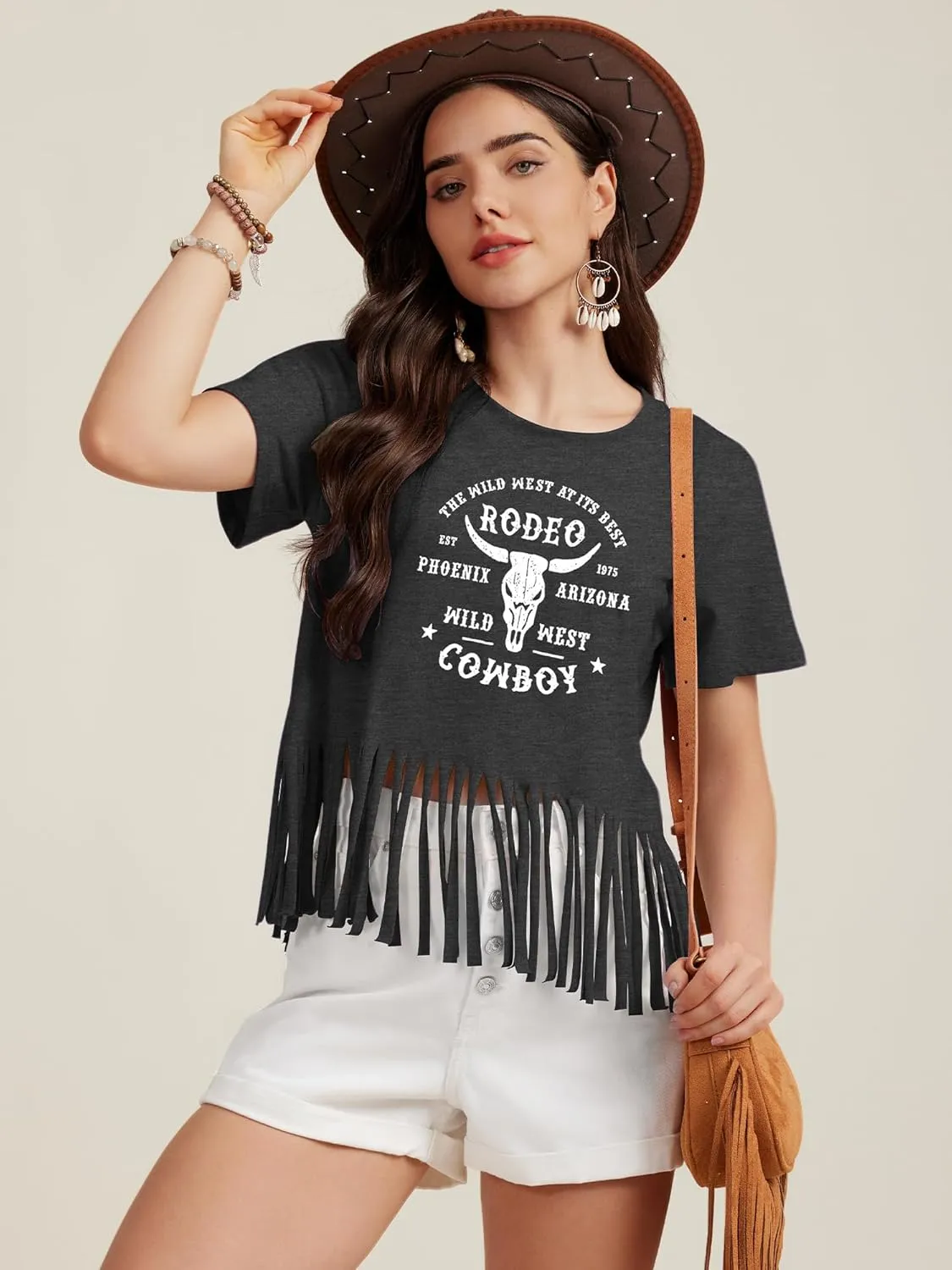 Women Graphic Tees Western Shirts Vintage Cowgirl Fringe Shirt Country Concert Tops Short Sleeve