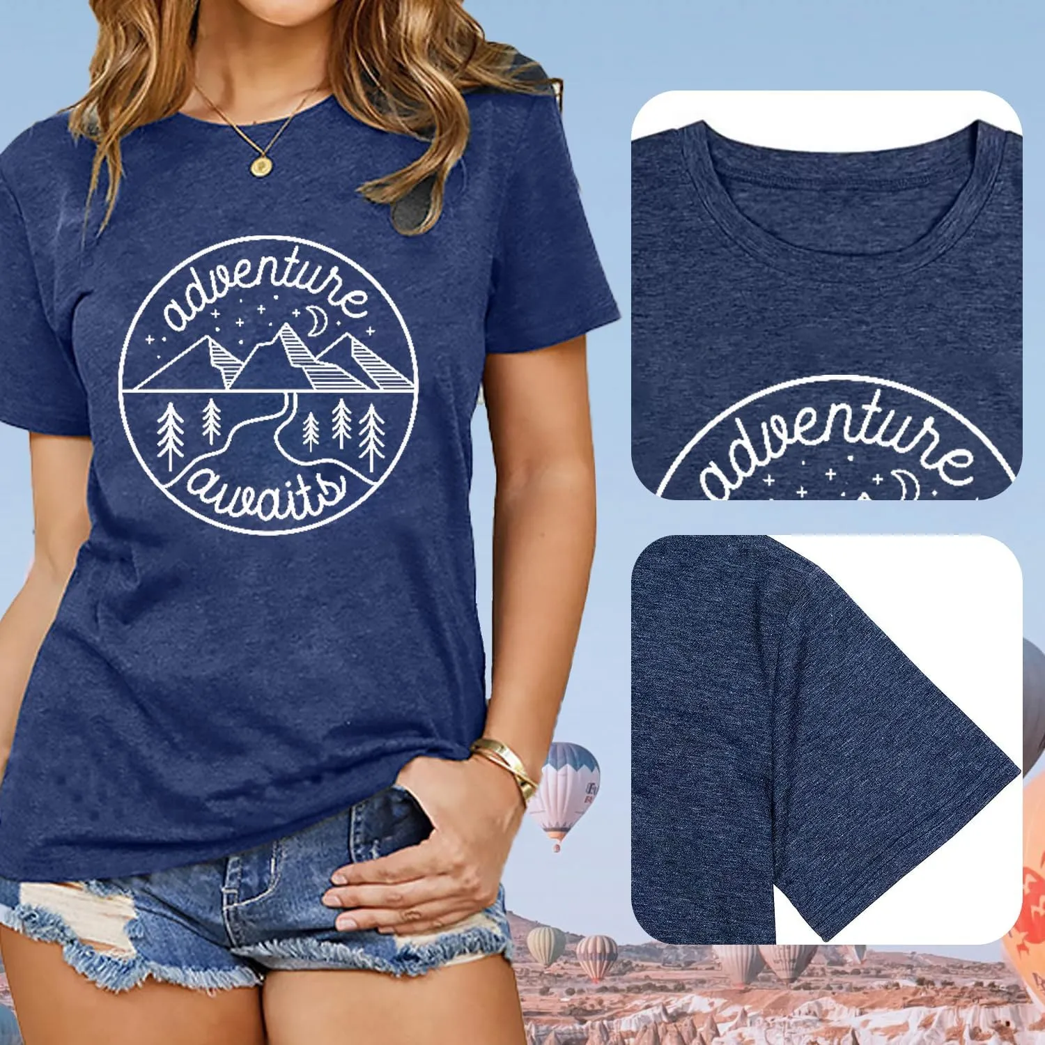 Women Mountain Shirts and So The Adventure Begins Tshirt Sunshine Moon Nature Pine Graphic Tees Heart Let's Go Find It Top