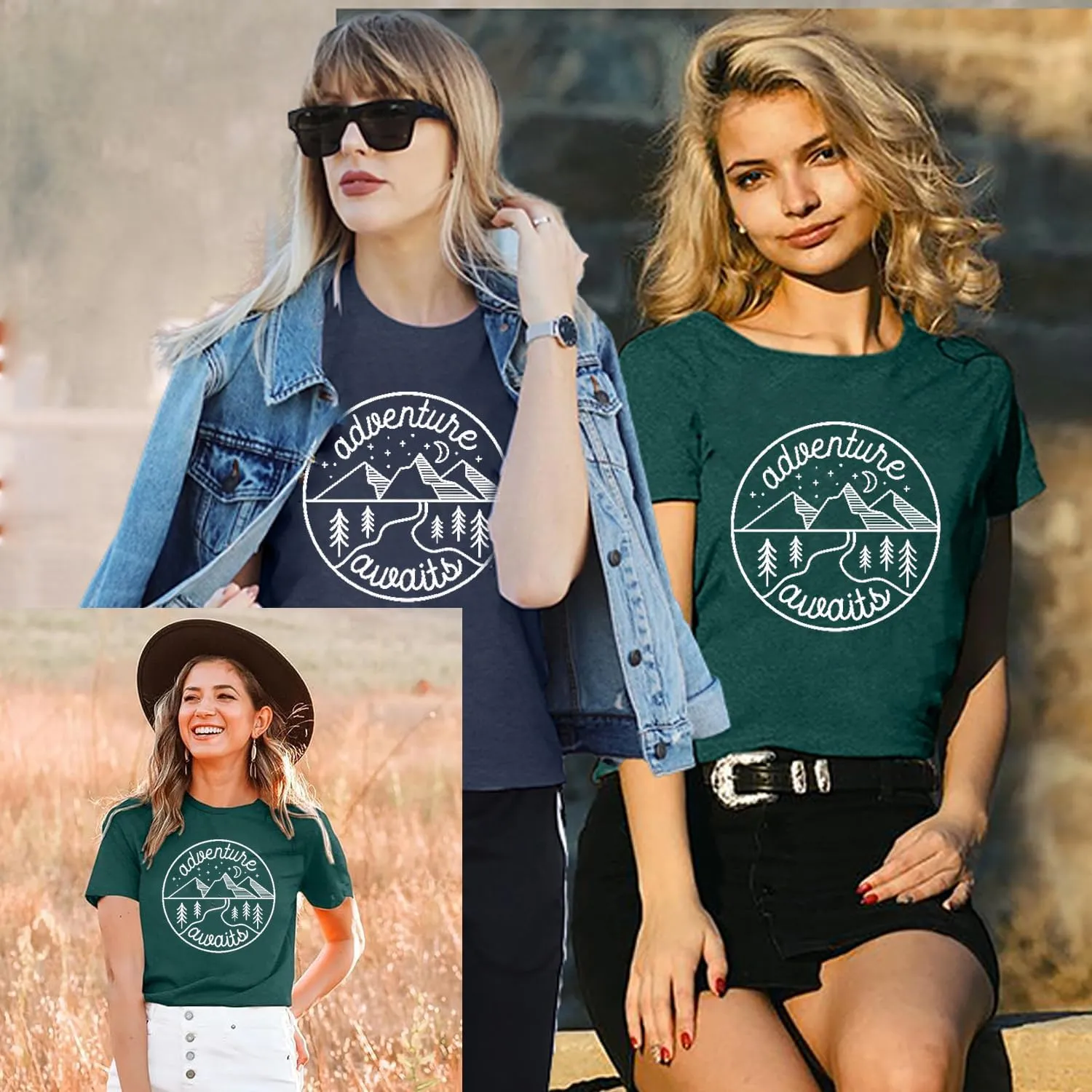 Women Mountain Shirts and So The Adventure Begins Tshirt Sunshine Moon Nature Pine Graphic Tees Heart Let's Go Find It Top