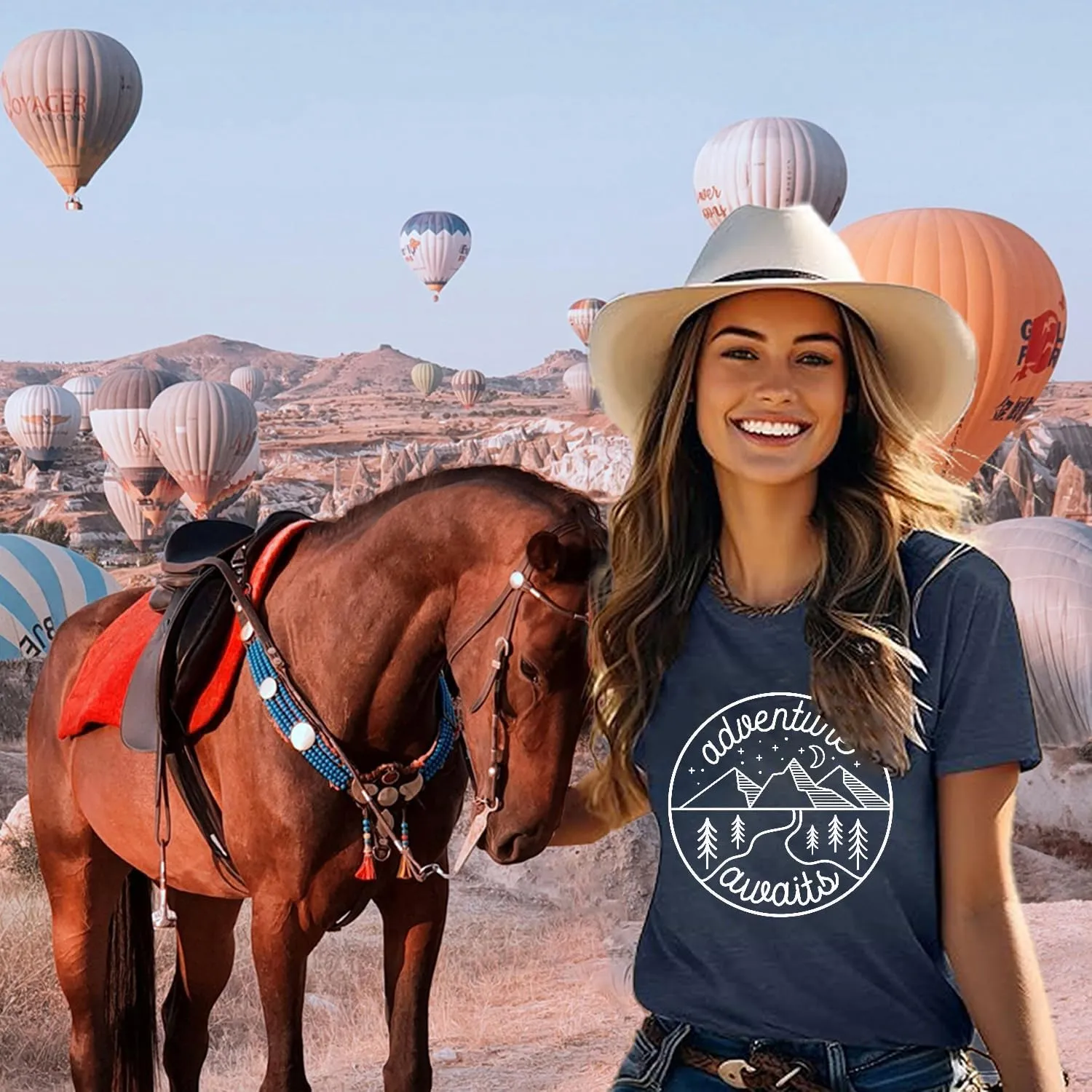 Women Mountain Shirts and So The Adventure Begins Tshirt Sunshine Moon Nature Pine Graphic Tees Heart Let's Go Find It Top