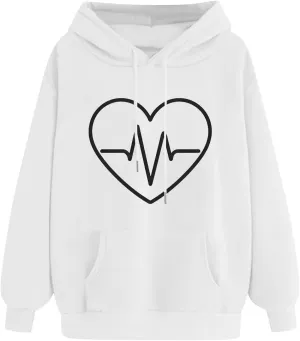Women Oversized Graphic Hoodies 2024 Trendy Long Sleeve Sweatshirts Casual Drawstring Pullover Tops With Pockets