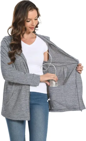 Women Post Mastectomy Shirts with Drain Pockets Nephrostomy Bag Breast Rotator Cuff Recovery Long Sleeve Zip Up Shirts