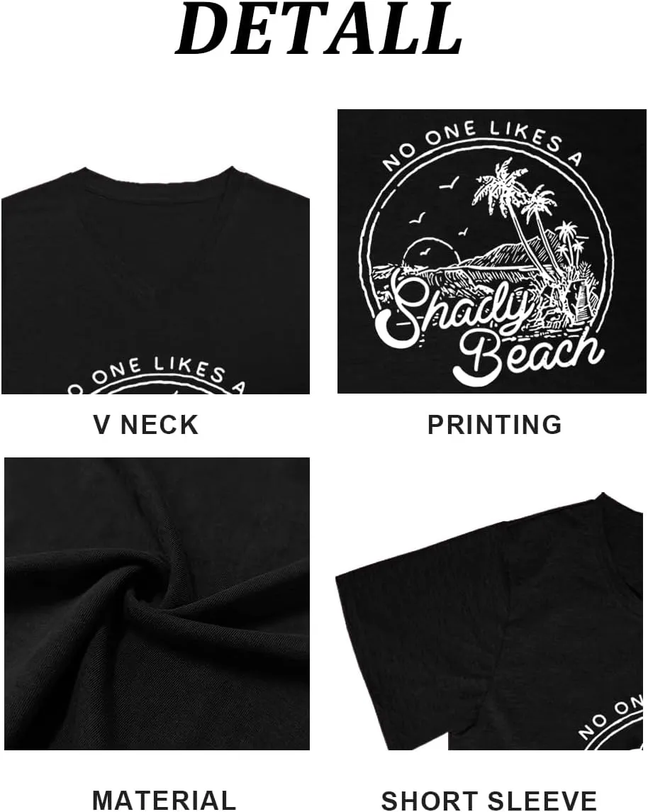 Women Summer Beach Tops Trees Print V Neck Short Sleeve Coconut Tree T Shirt Funny Graphic Tees