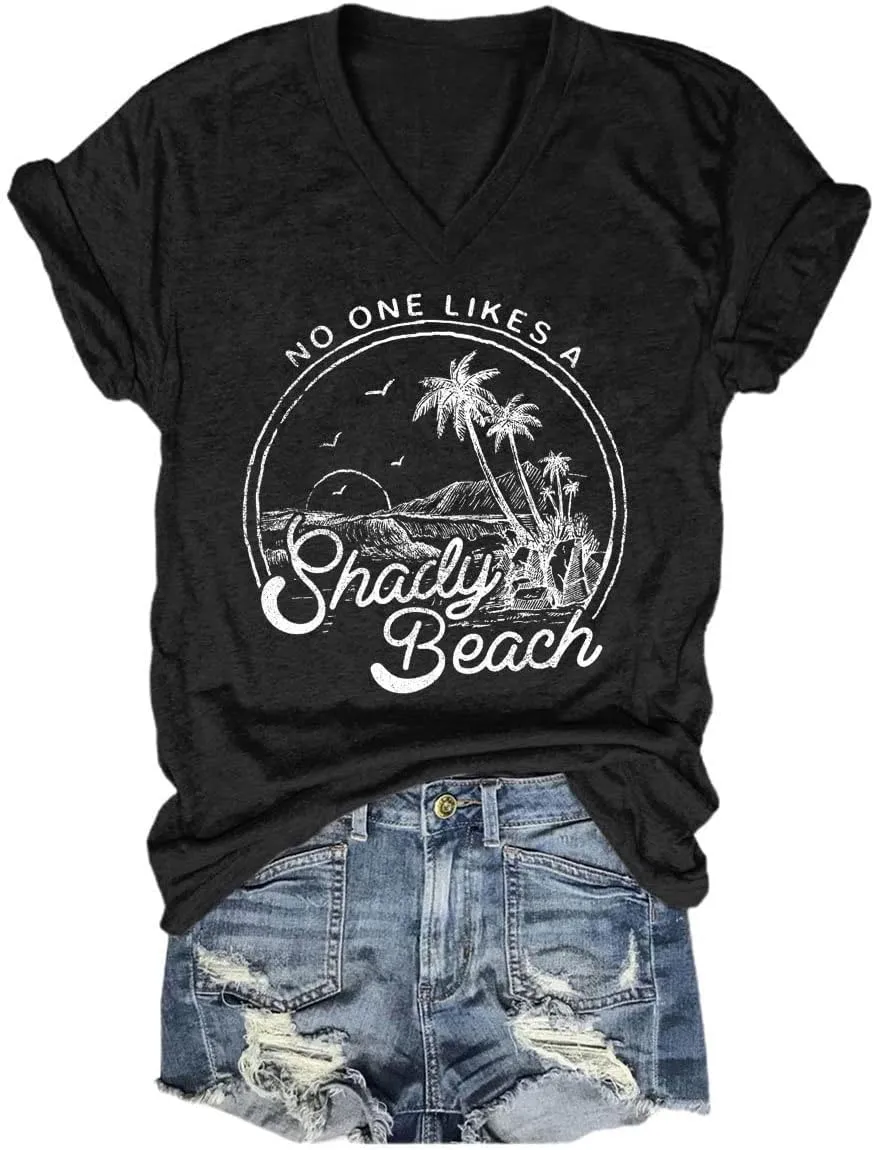 Women Summer Beach Tops Trees Print V Neck Short Sleeve Coconut Tree T Shirt Funny Graphic Tees