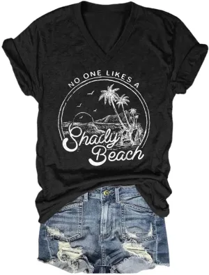 Women Summer Beach Tops Trees Print V Neck Short Sleeve Coconut Tree T Shirt Funny Graphic Tees