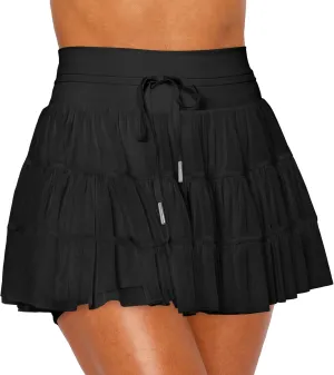 Women's & Girls' Pleated Skort Skirt High Waisted Ruffle Shorts with Pockets 2 in 1 Athletic Skirts