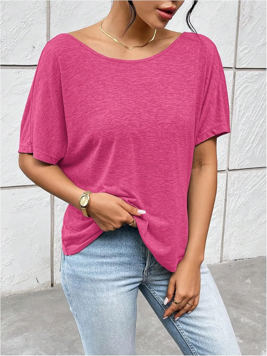 Women's Backless Twist Knot T Shirt Oversized Solid Short Sleeve Tees Open Back Asymmetrical Hem Casual Tops