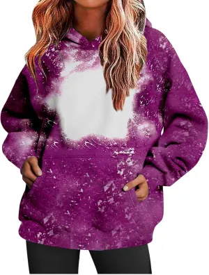 Womens Bleached Blank Print Hoodies Long Sleeve Casual 2024 Fall Oversized Pullover Tops Sweatshirt with Pockets
