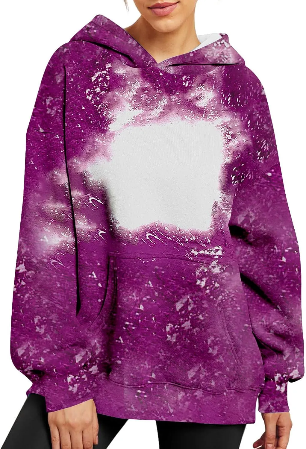 Womens Bleached Blank Print Hoodies Long Sleeve Casual 2024 Fall Oversized Pullover Tops Sweatshirt with Pockets
