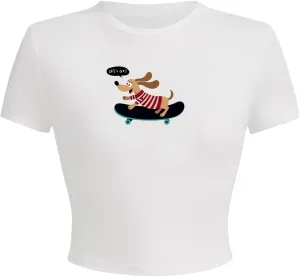 Women's Cherry Leopard T Shirts Crew Neck Short Sleeve Graphic Tees Slim Fit Crop Tops