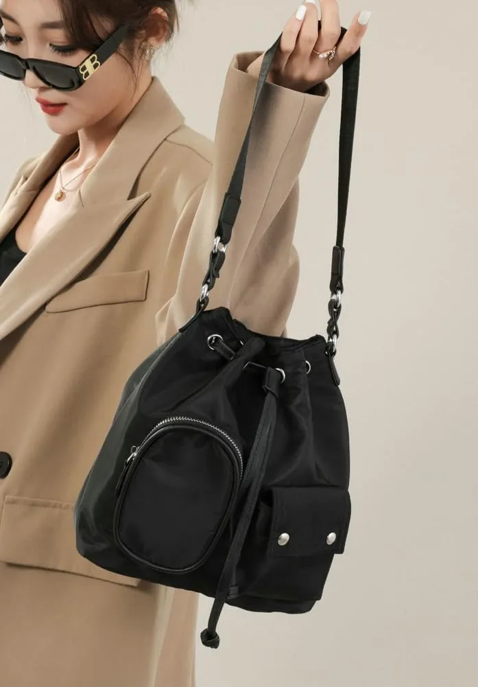 Womens Drawstring Bucket Bag Nylon Crossbody Shoulder Bag Large Tote Purse Handbags Casual Top Handle Satchel
