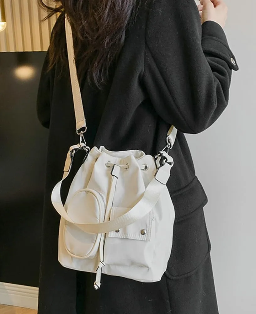 Womens Drawstring Bucket Bag Nylon Crossbody Shoulder Bag Large Tote Purse Handbags Casual Top Handle Satchel