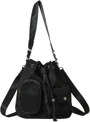 Womens Drawstring Bucket Bag Nylon Crossbody Shoulder Bag Large Tote Purse Handbags Casual Top Handle Satchel