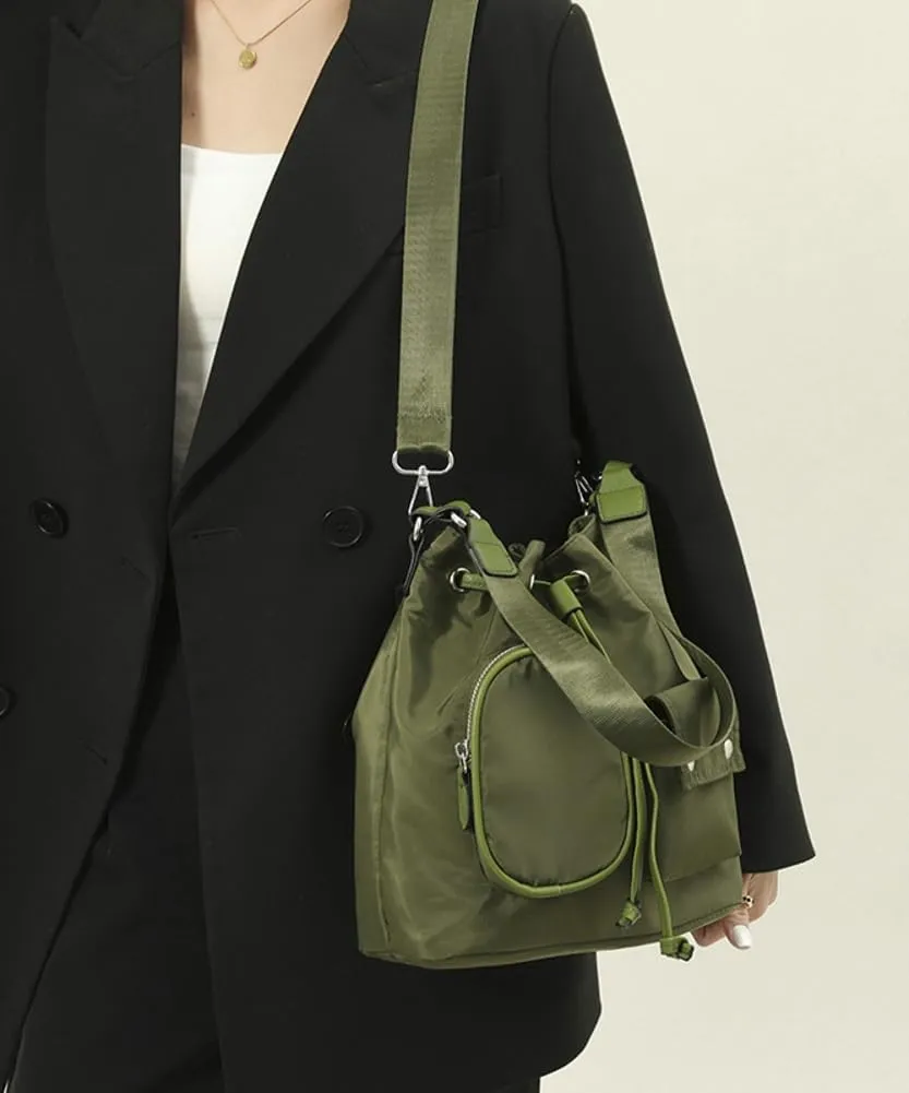 Womens Drawstring Bucket Bag Nylon Crossbody Shoulder Bag Large Tote Purse Handbags Casual Top Handle Satchel