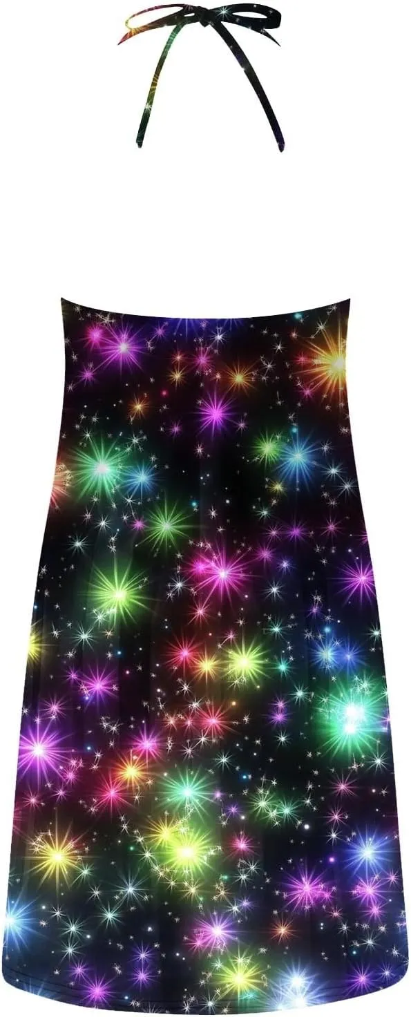 Womens Galaxy Print Sleeveless Sundress Strappy A Line Casual Dresses for Summer Night Out or Party Beach Style