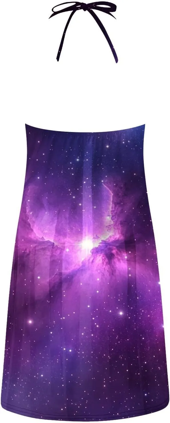 Womens Galaxy Print Sleeveless Sundress Strappy A Line Casual Dresses for Summer Night Out or Party Beach Style