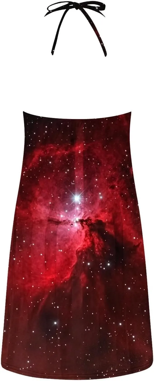 Womens Galaxy Print Sleeveless Sundress Strappy A Line Casual Dresses for Summer Night Out or Party Beach Style
