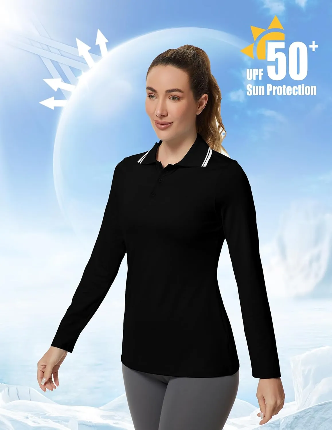 Women's Golf Polo Shirts Long Sleeve Workout Tops UPF 50  Sun Protection Quick Dry Lightweight Active Tennis Shirts