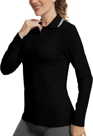 Women's Golf Polo Shirts Long Sleeve Workout Tops UPF 50  Sun Protection Quick Dry Lightweight Active Tennis Shirts