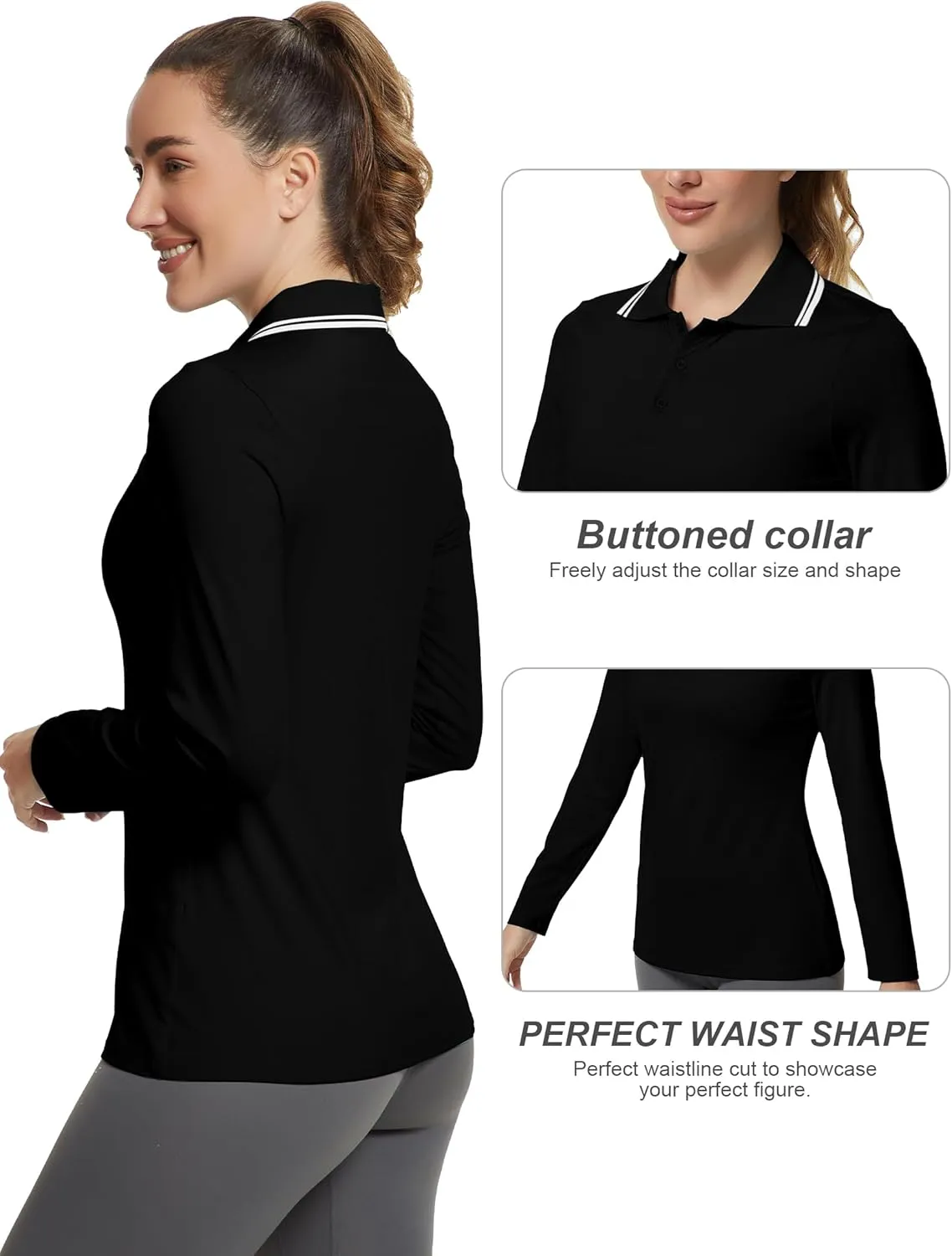 Women's Golf Polo Shirts Long Sleeve Workout Tops UPF 50  Sun Protection Quick Dry Lightweight Active Tennis Shirts
