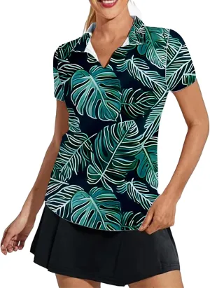 Women's Golf Shirt Short Sleeve Polo Shirts Quick Dry Tennis Tops V-Neck with Collar Shirts Golf Outfits for Women