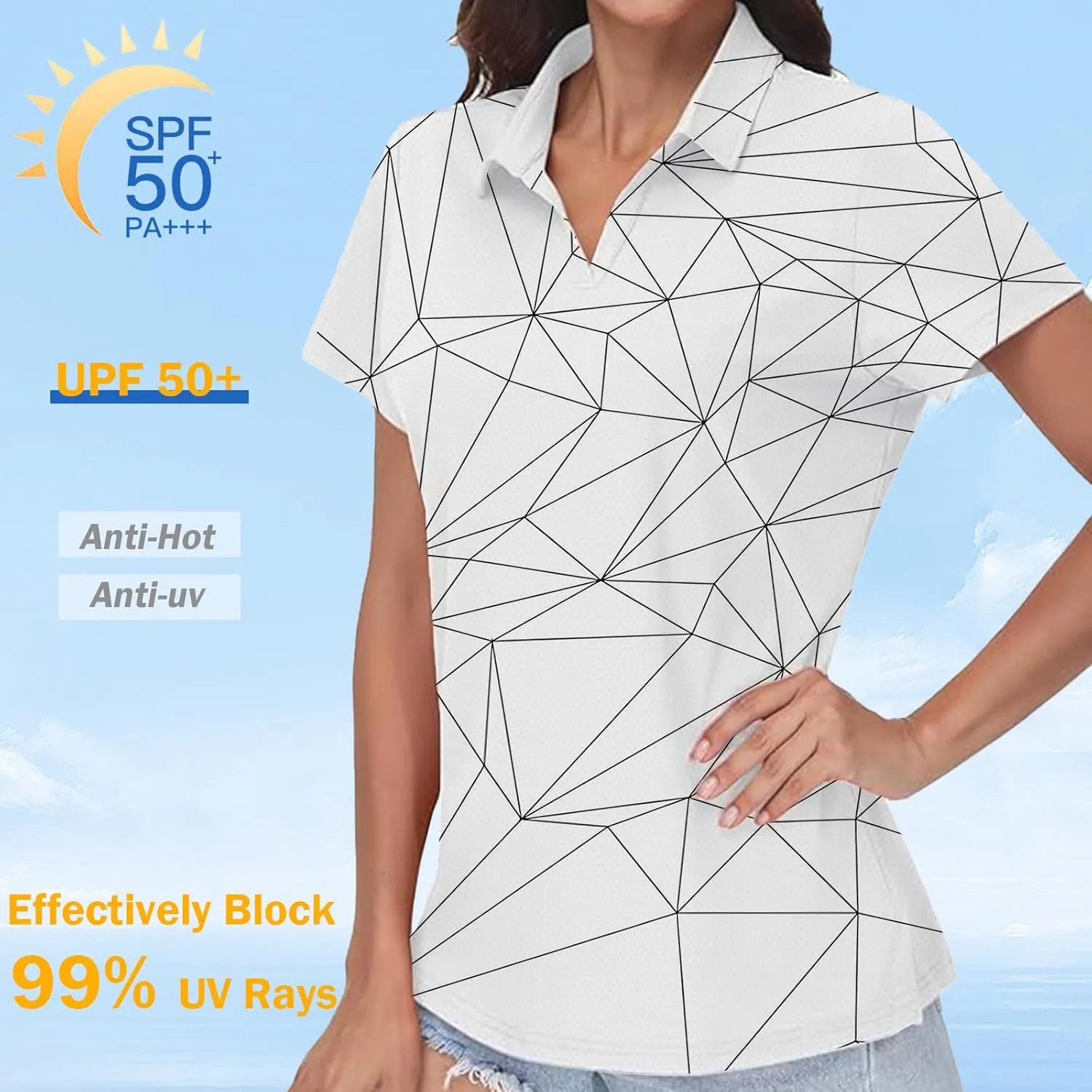 Women's Golf Shirt Short Sleeve Polo Shirts Quick Dry Tennis Tops V-Neck with Collar Shirts Golf Outfits for Women